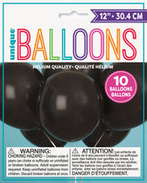 Jet Black 12" Latex Balloons  10ct